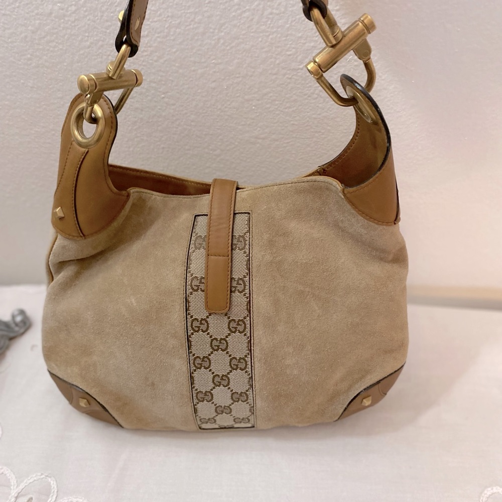 GUCCI Jackie Suede Hobo Bag Brown Nailhead - Picture 3 of 6